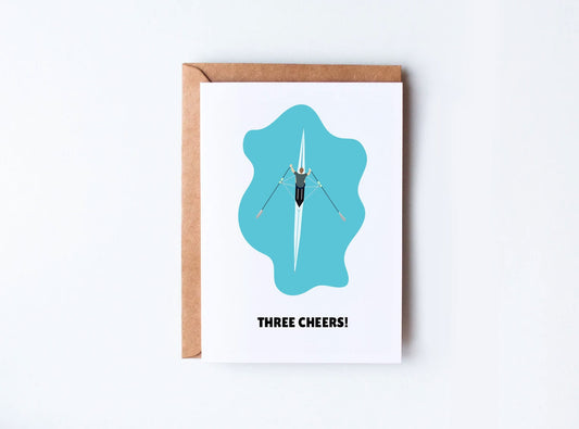 Rowing Enthusiast Greetings Card - 'Three Cheers!' | Celebrate Victories & Birthdays | Single Sculler