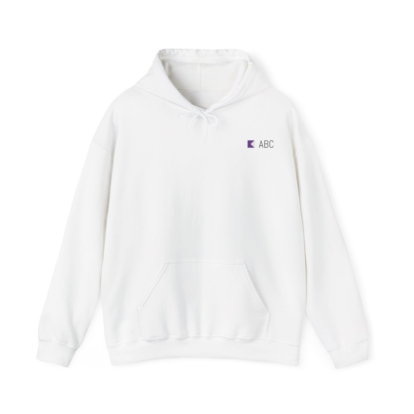 Personalised white rowing hoodie featuring a purple and off white club blade square design on front left with custom initials ‘ABC’ – customizable rowing gift from RowingGifts.com.